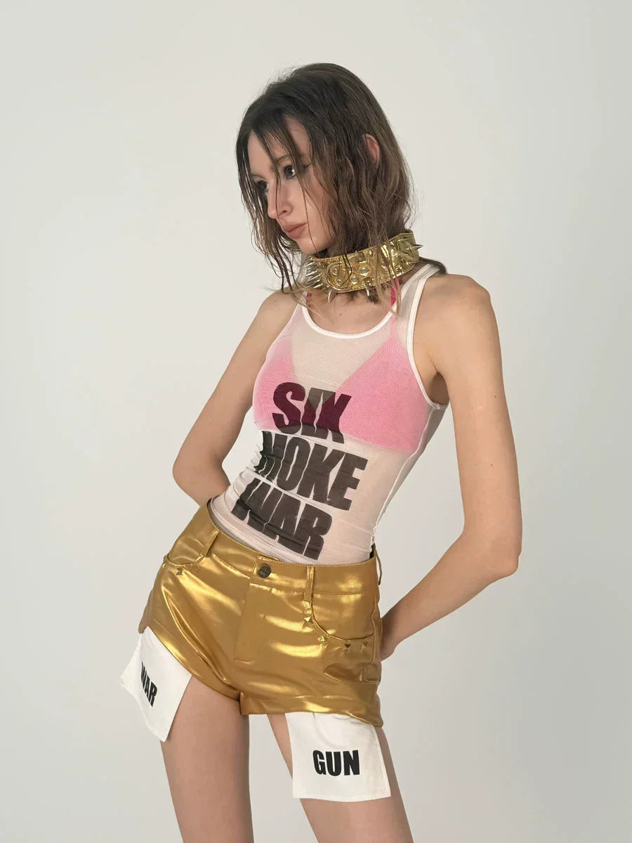 Leather shorts with cracked pockets