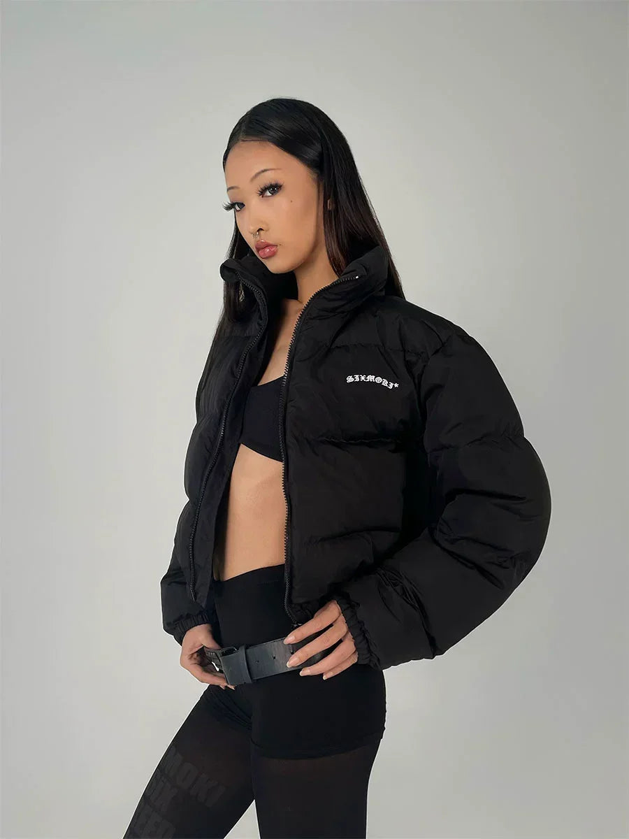 Embroidered cotton-padded jacket with letters