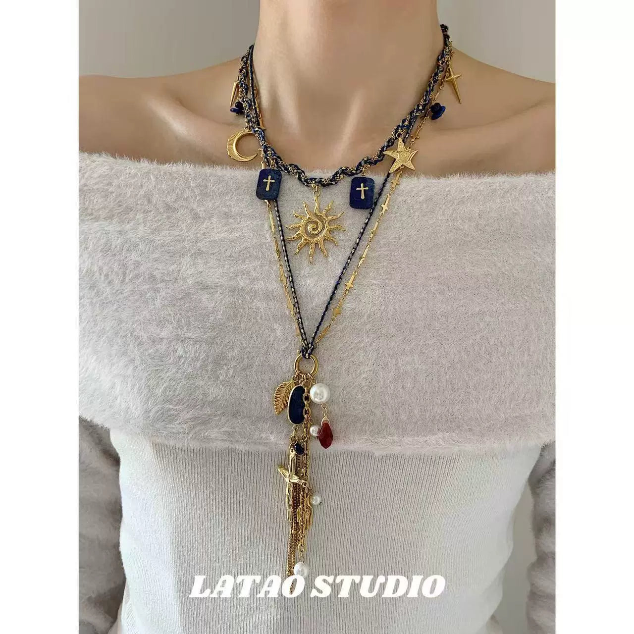 Harley hand woven sun lapis lazuli necklace