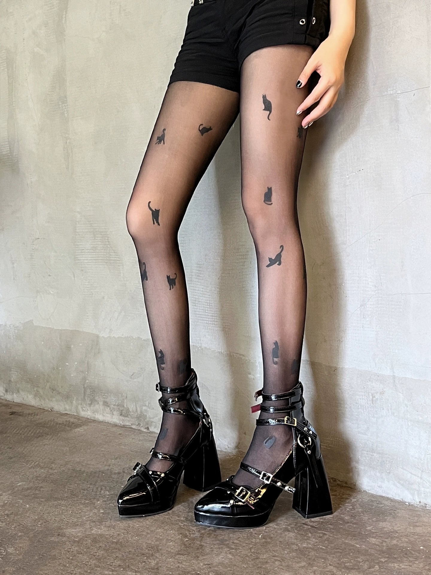 Black stockings ultra-thin pantyhose cat print