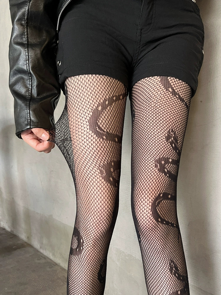 Hollow snake patterned mesh stockings and pantyhose