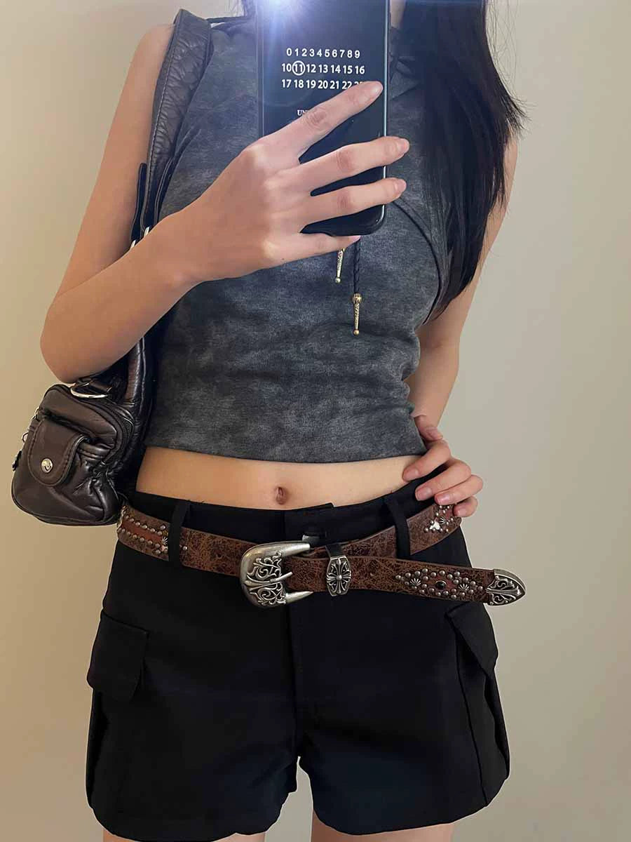 Brown rivet waistband