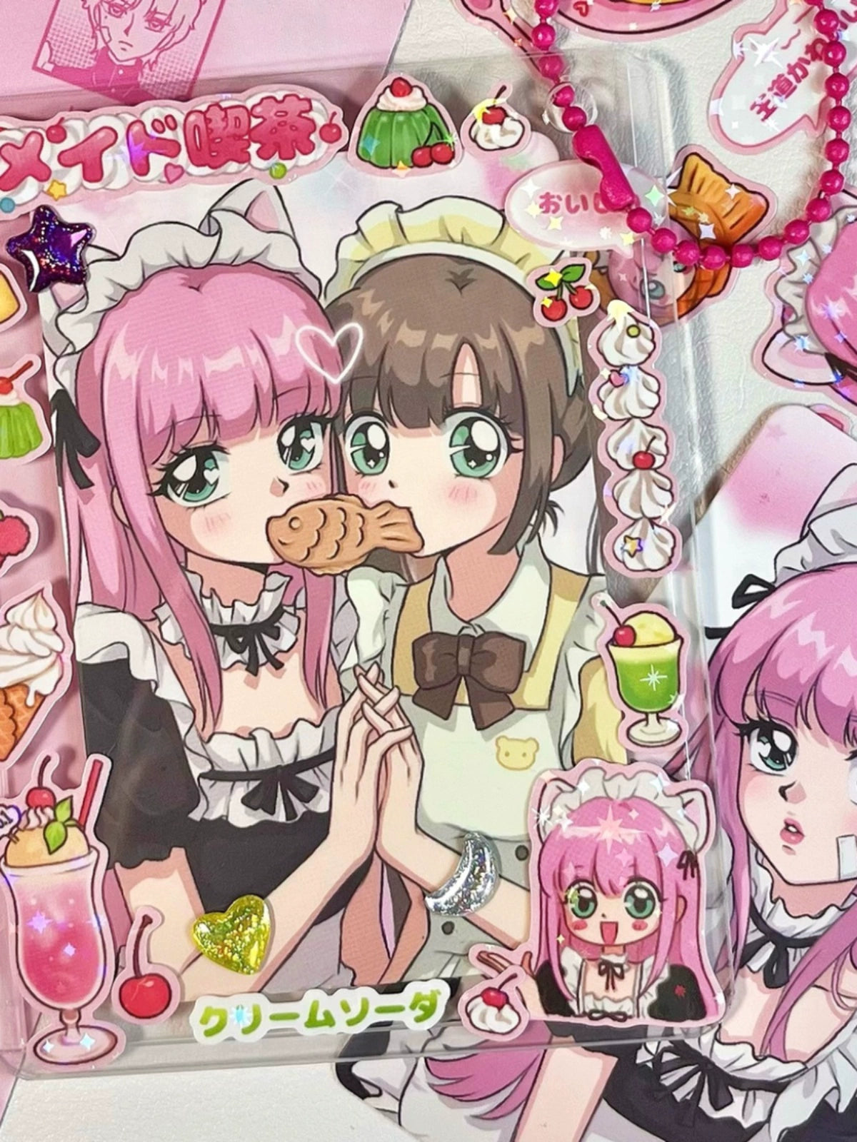 Maid Tea Shop Set Handbag Stickers Japanese Showa Card ID Photo