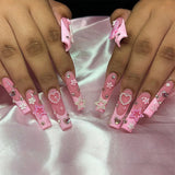 Barbie pink dot diamond star nail tip