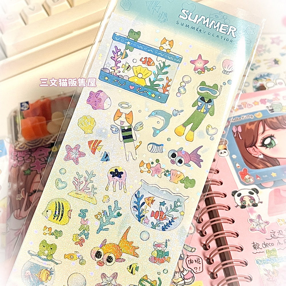 Retro Cute Stickers Sushi Ocean Handmade Material