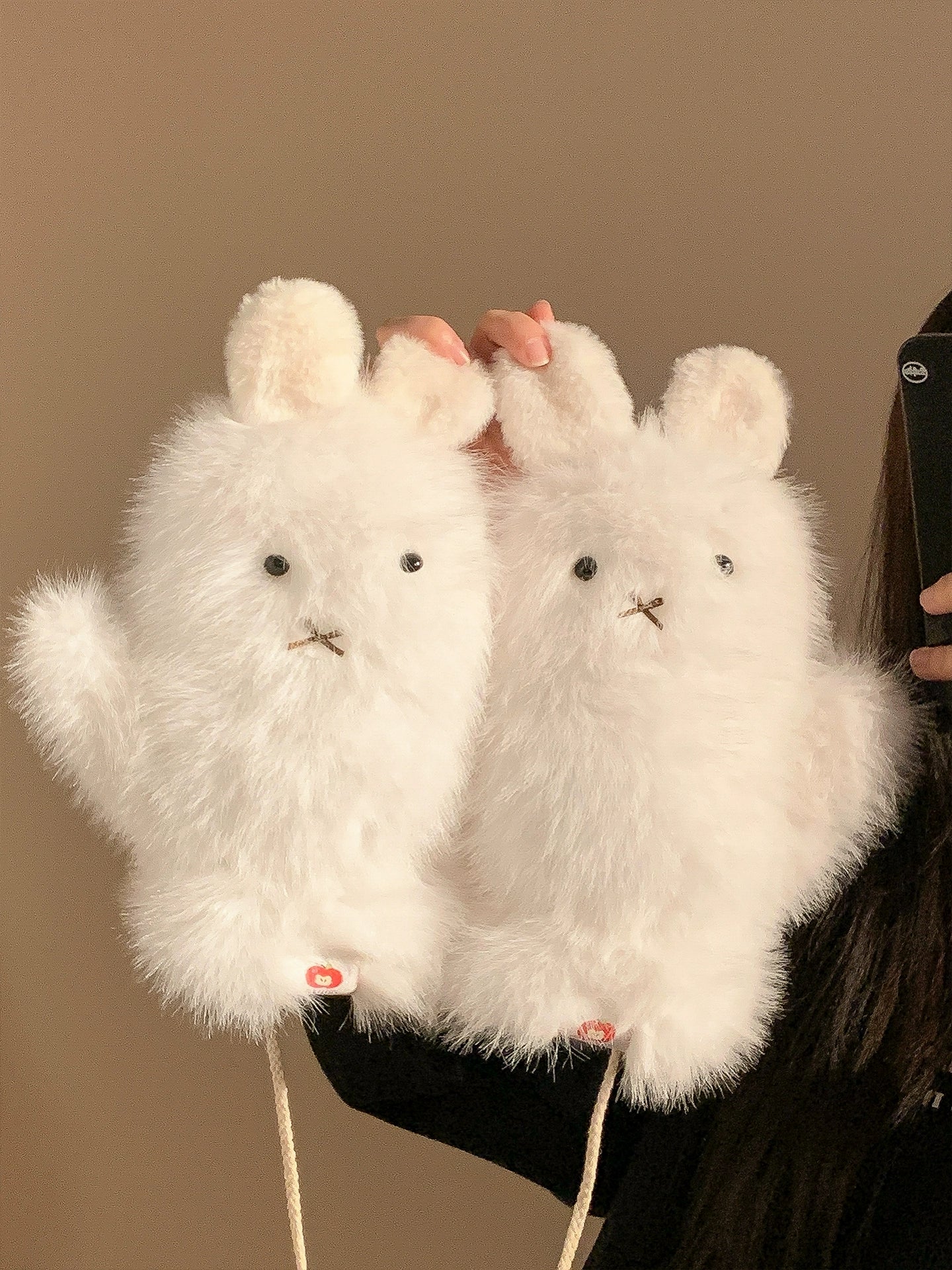 Cute Glasses Little Rabbit White Plush Gloves