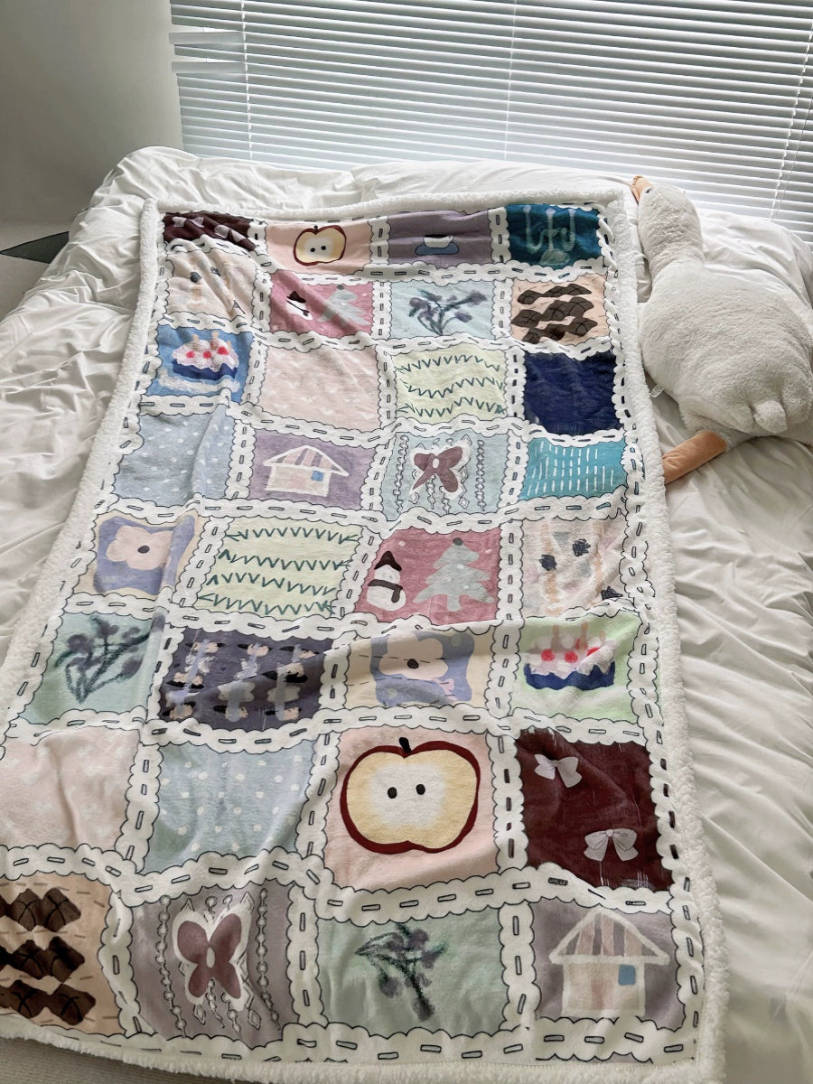 Fun Extended Flannel Lamb Fleece Double Layer Thick Blanket