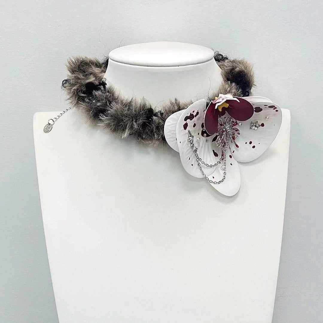 Y2K butterfly orchid plush choker