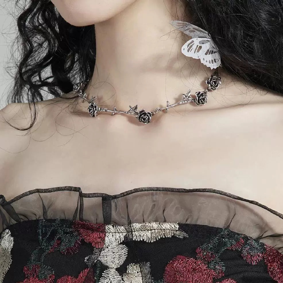 Thorn Rose Necklace y2k