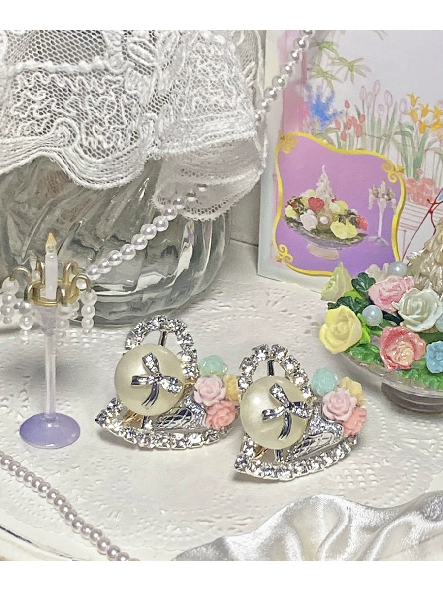 ~Saint's 17th Birthday~Pure and Beautiful Bouquet~Antique Heavy duty Water Diamond Gorgeous Sparkling Heart Millennium Princess Earrings