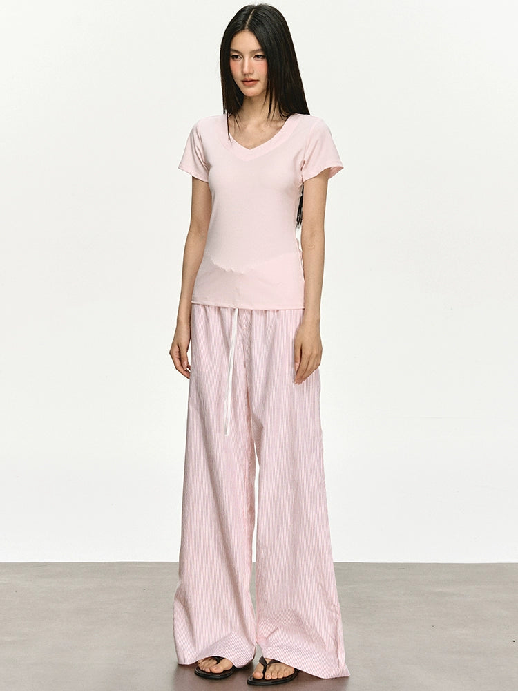 Lazy fungus lace loose striped casual sports pants