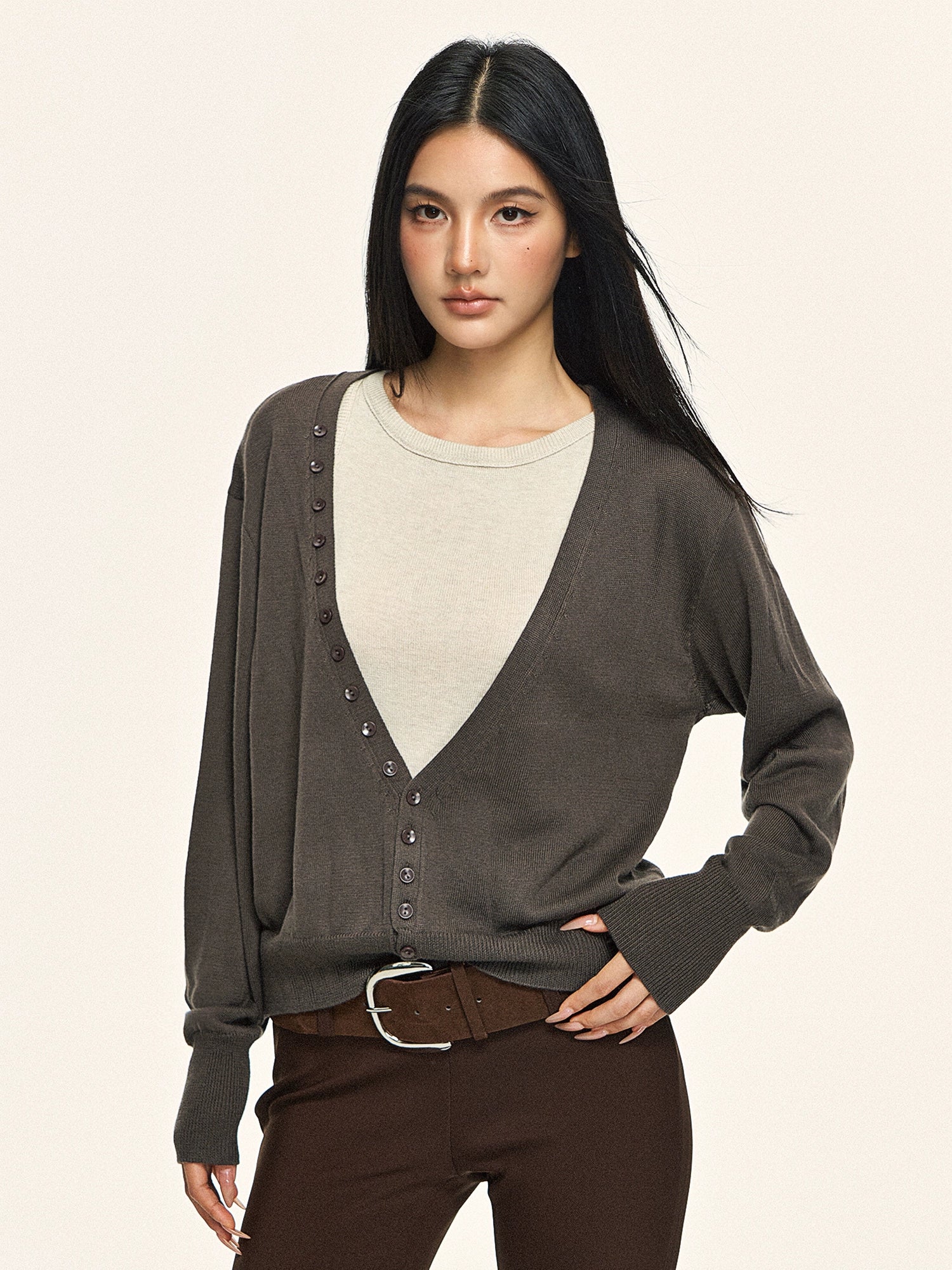 Retro V-neck cardigan vest two-piece set