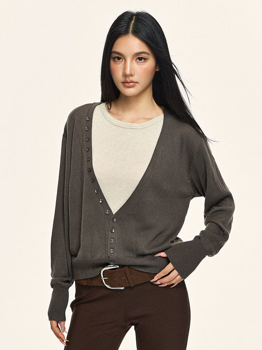 Retro V-neck cardigan vest two-piece set