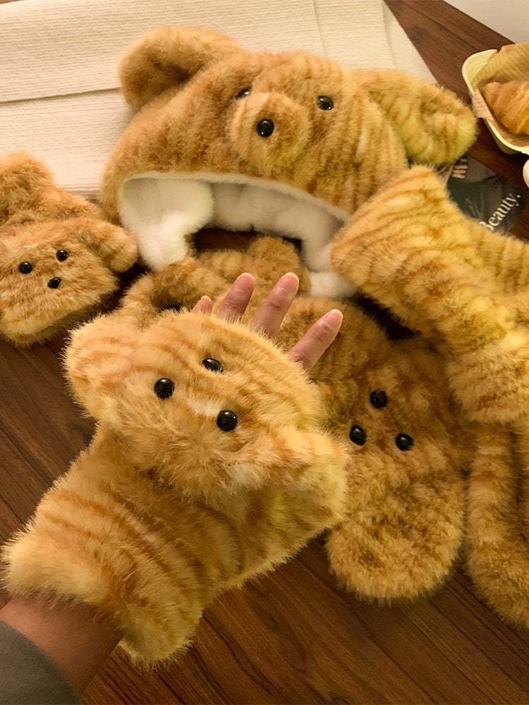 Cute tiger patterned dog scarf, earmuffs, gloves, three piece set