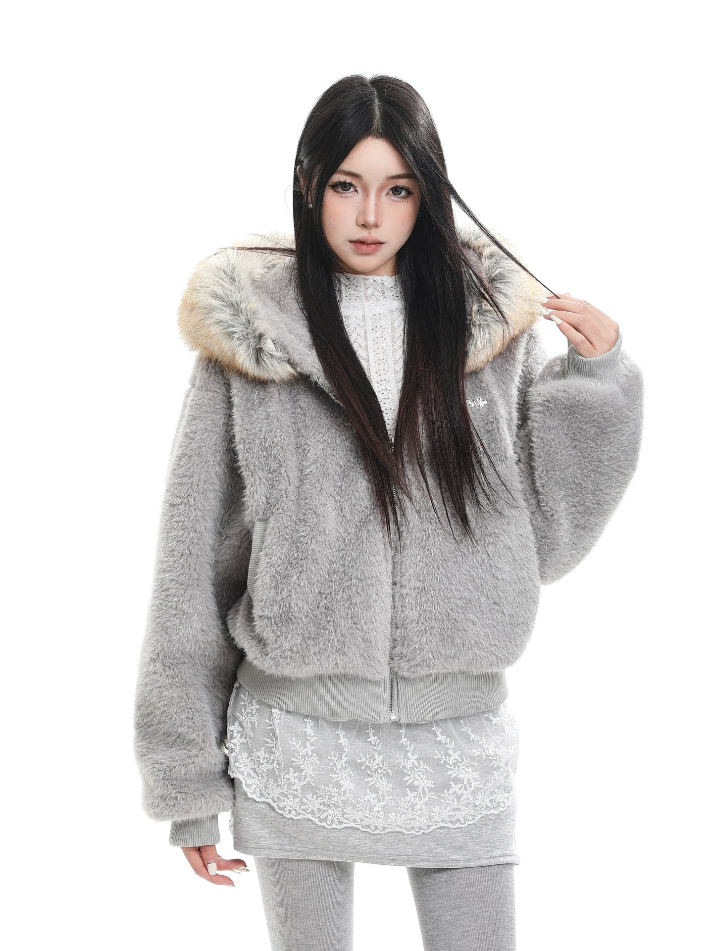 Detachable fur collar hooded cotton jacket