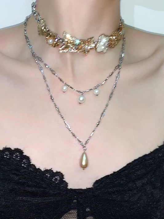 Versailles Gold Pearl Retro Titanium Choker Necklace Set