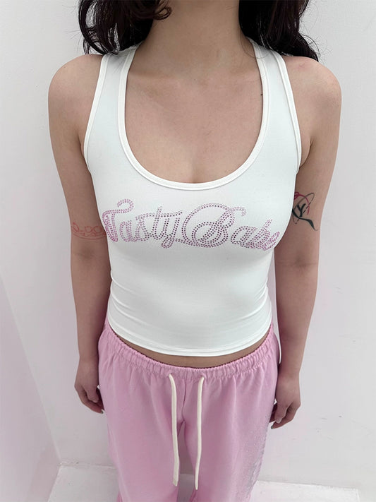 elastic square collar rhinestones vest