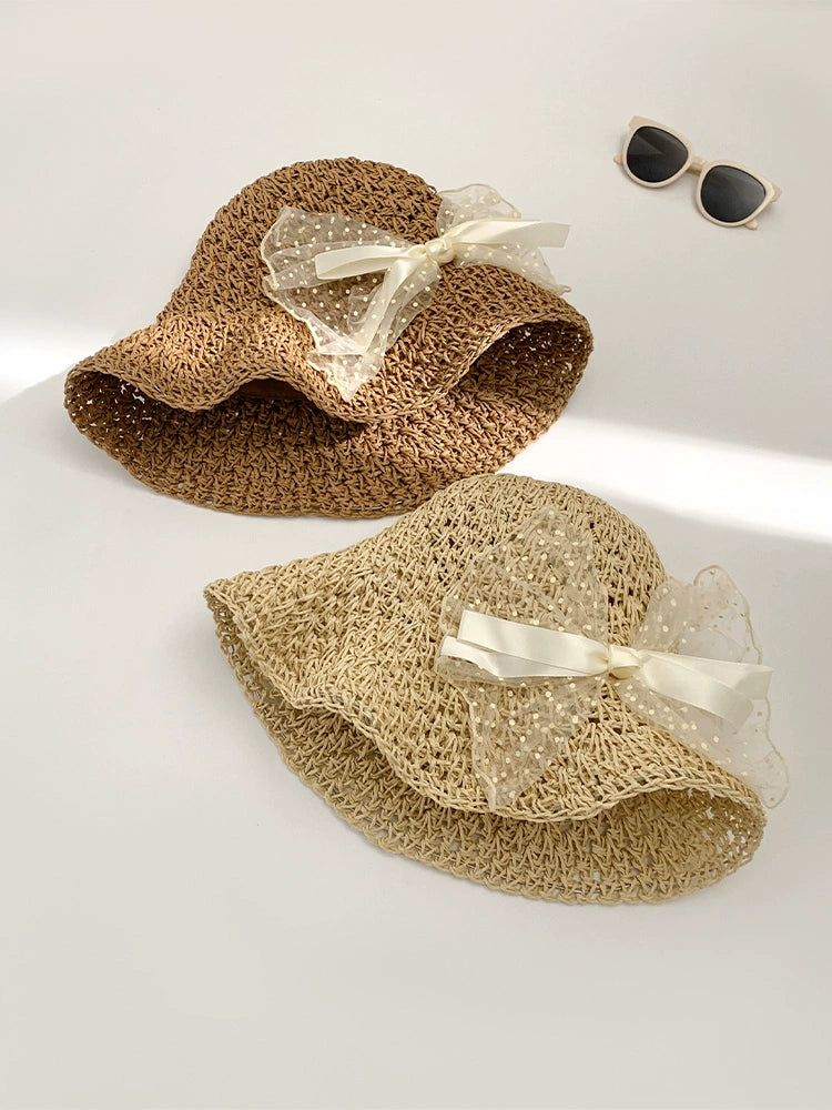 Bow lace straw hat