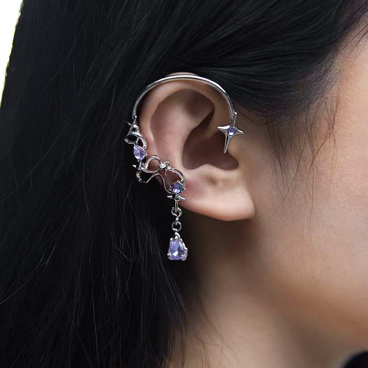 Purple Star Stone Wrapped Starry Ear Clip