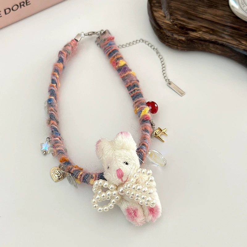 Y2K Plush Bear Rabbit Cowboy Chocker