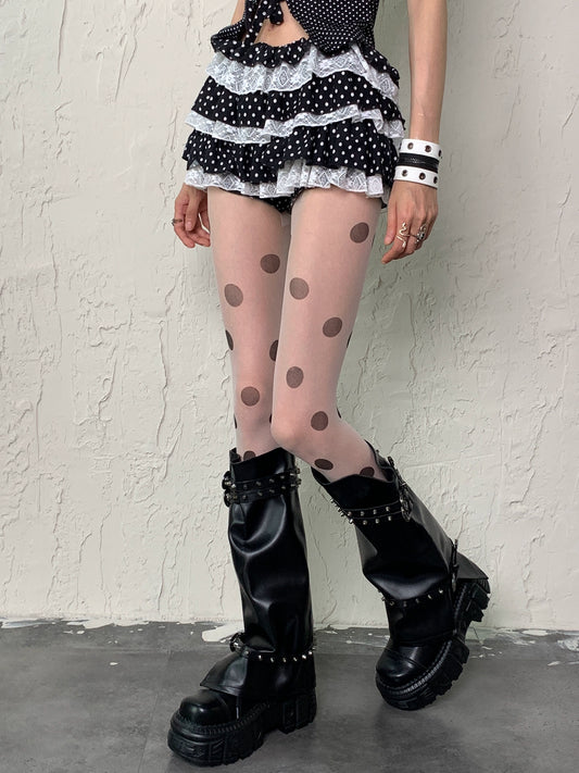 White background large polka dot stockings