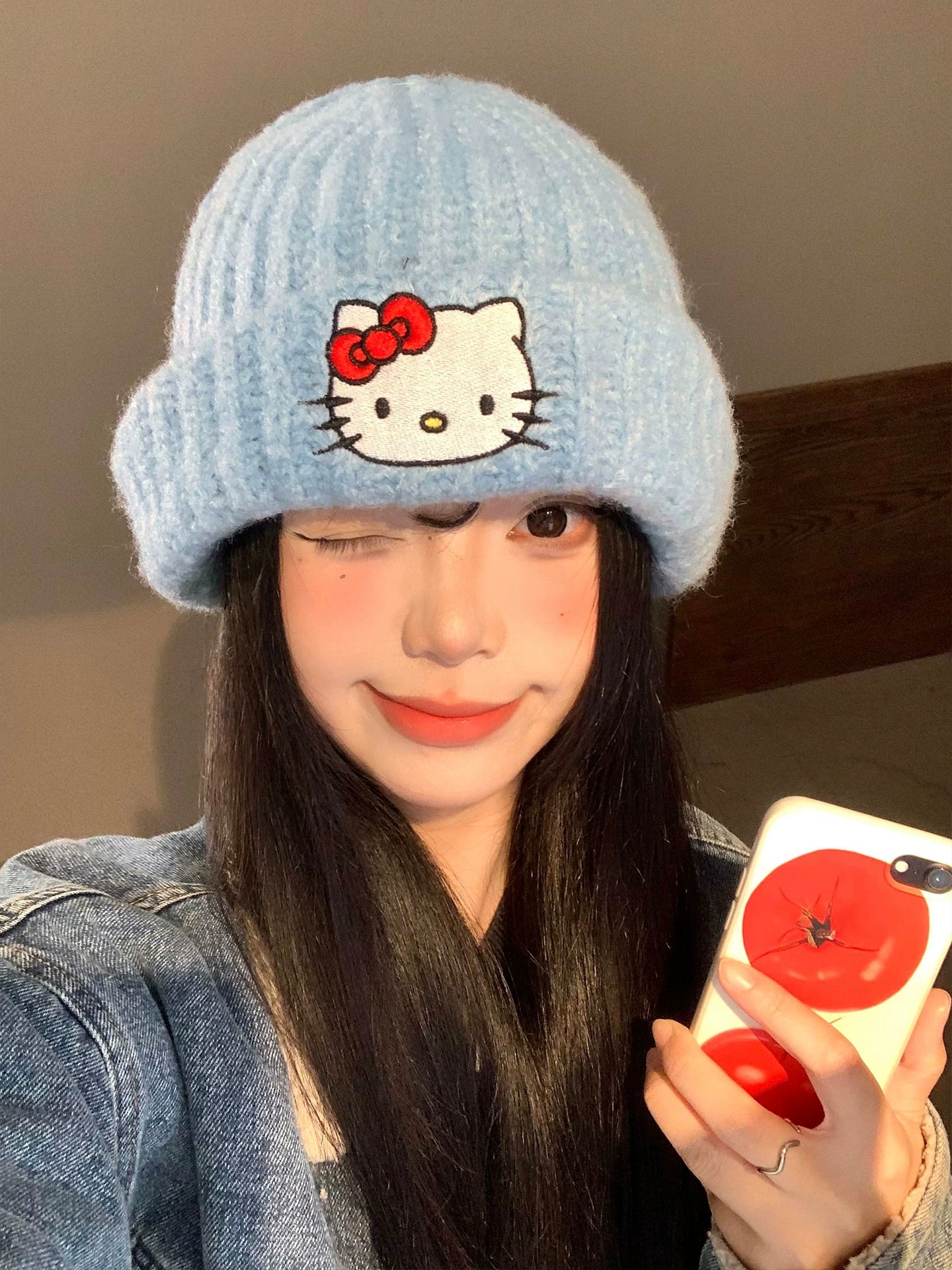 Cute Kitty cat embroidered woolen hat