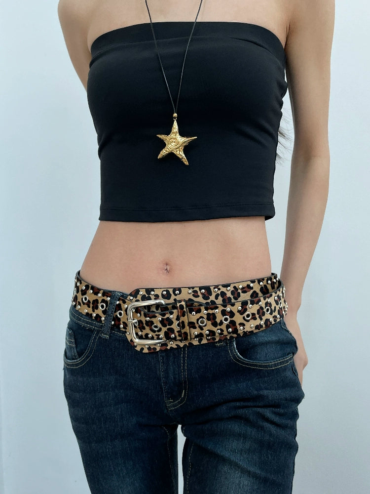 Punk style rivet leopard print belt