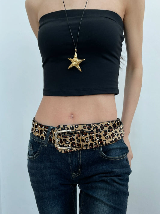 Punk style rivet leopard print belt
