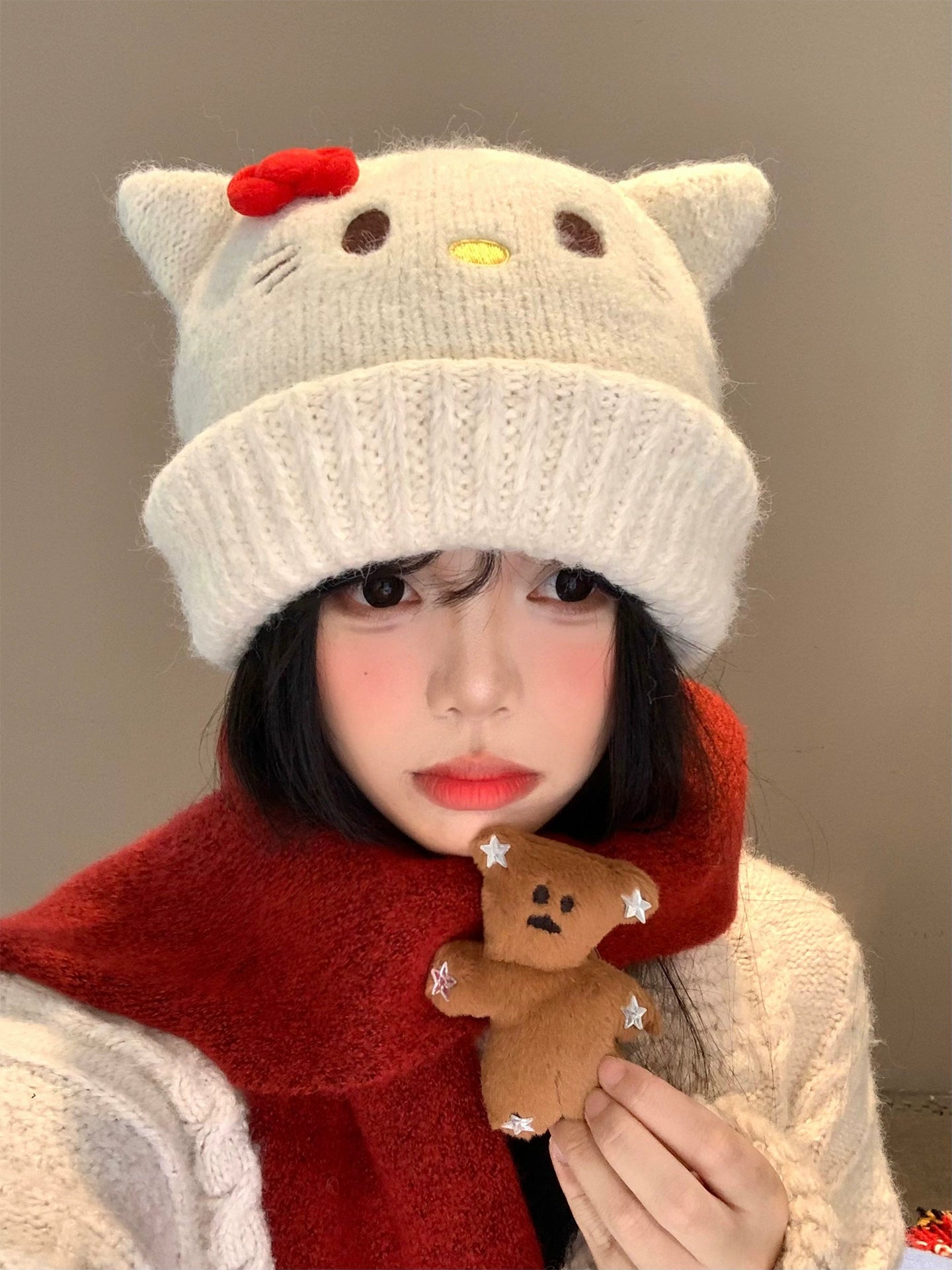 Kitty Cat's ears (Steamed cat-ear shaped bread) wool hat