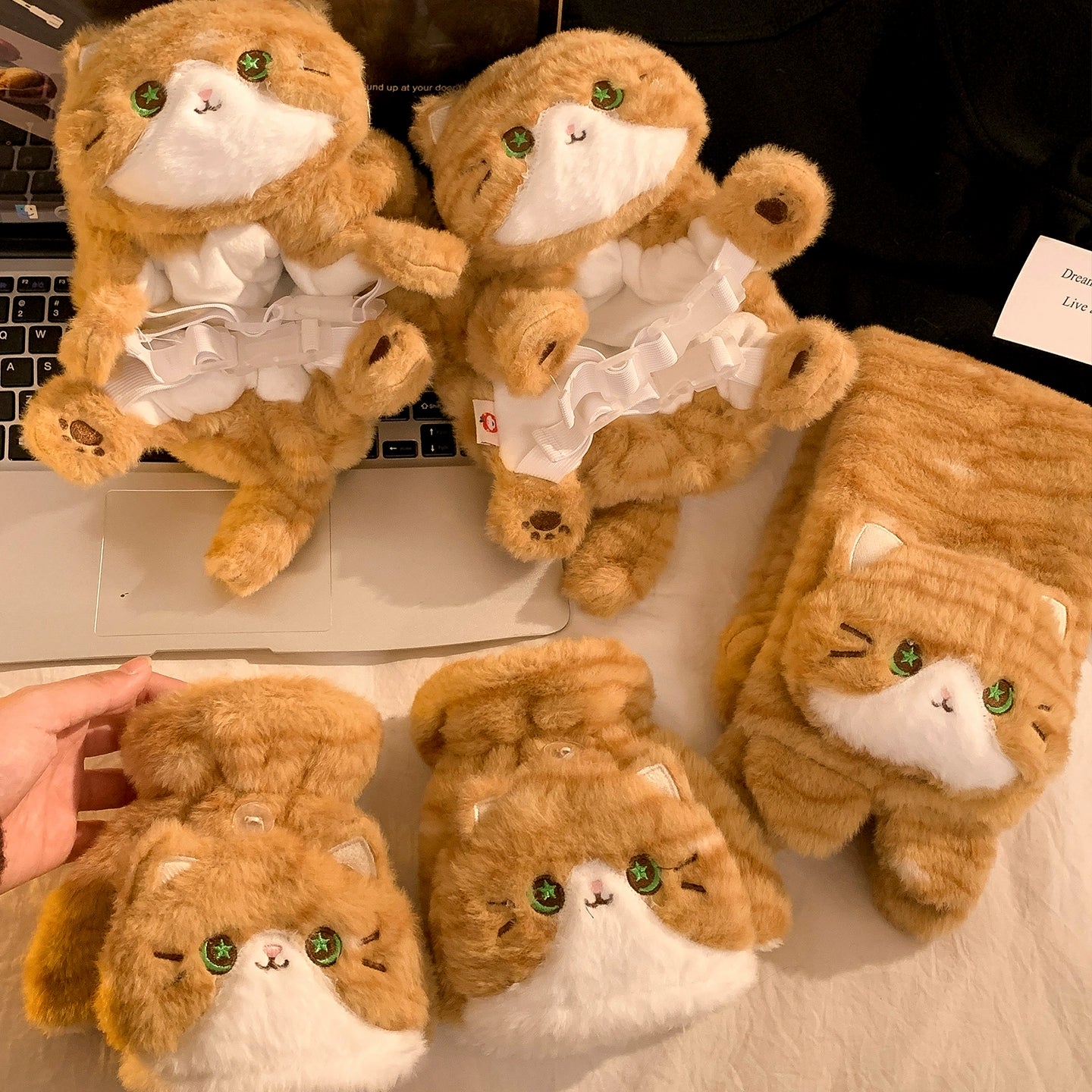 Lanhua Cat Flip up Half Finger Plush Gloves