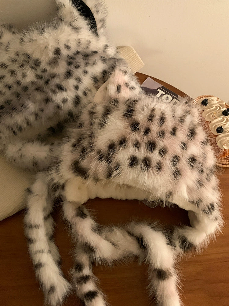 Fox Ears Leopard Pattern Plush Hat