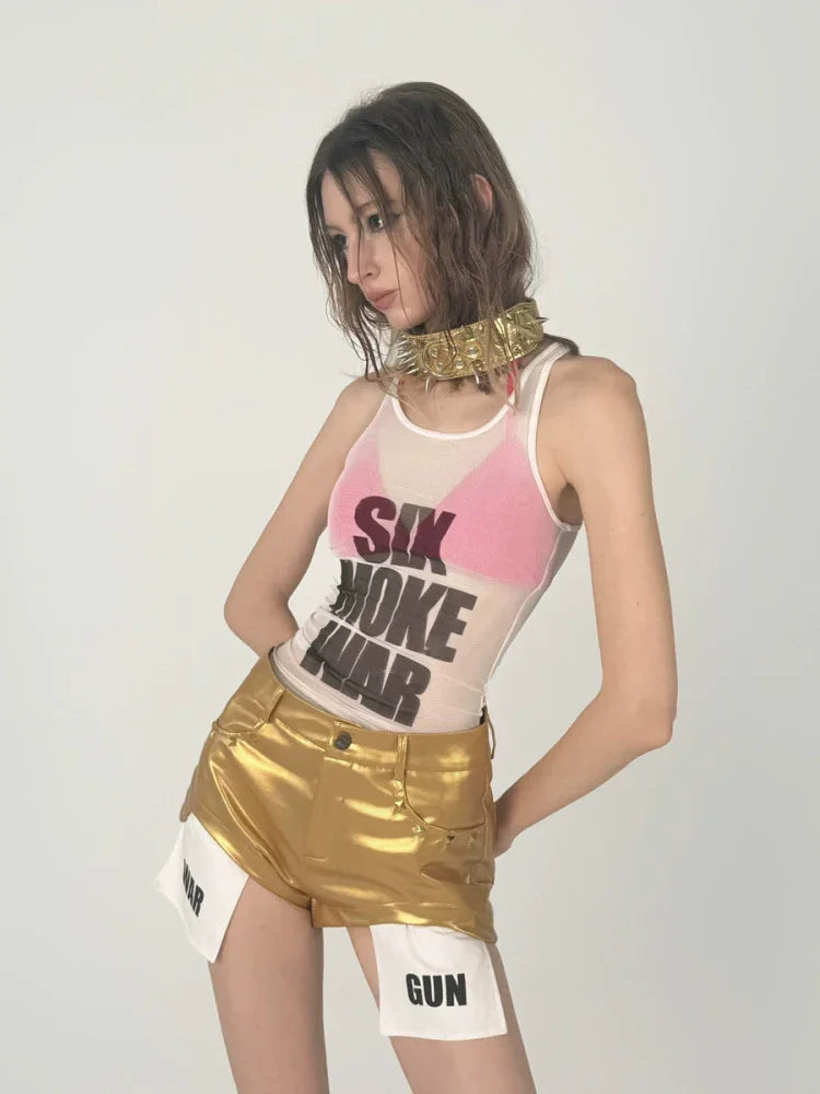 Leather shorts with cracked pockets