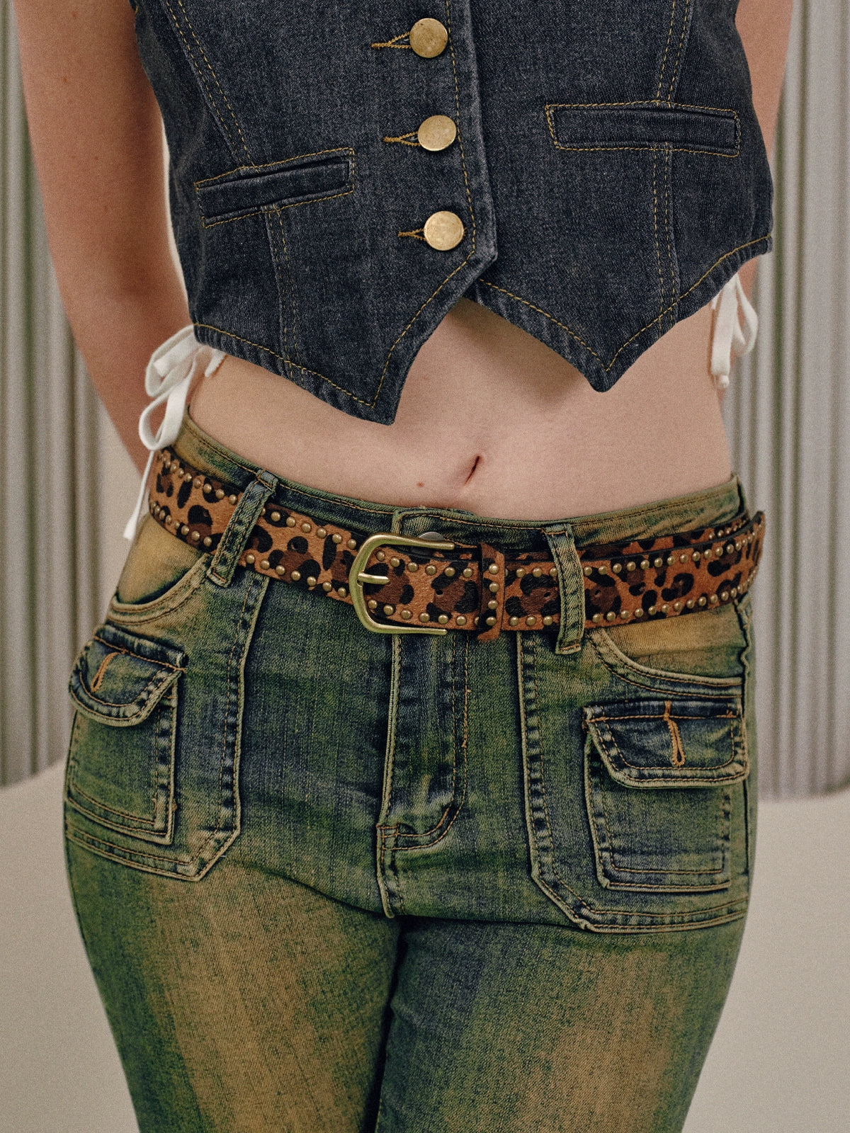 Leopard print rivet millennium Shibuya spicy girl belt