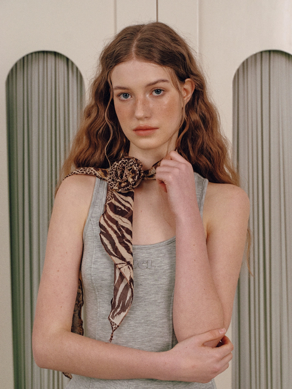 Leopard print floral scarf