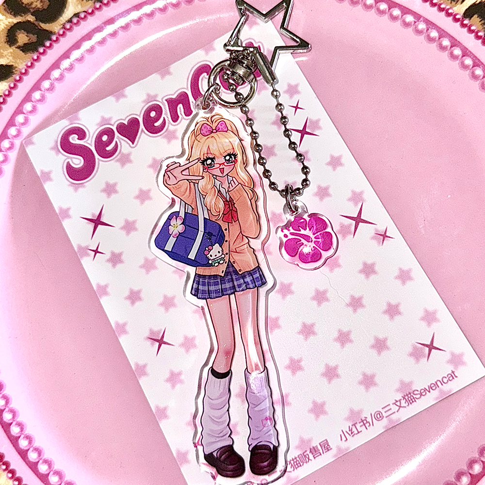 Cute girl acrylic drip keychain