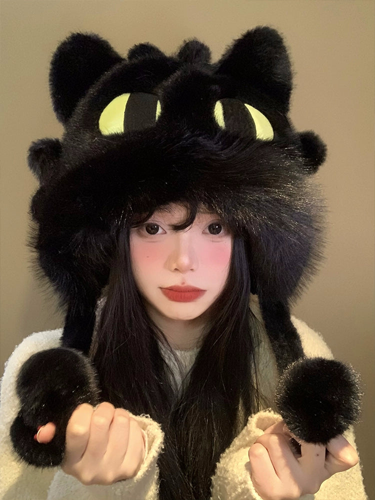 Cute black toothless plush hat
