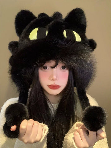 Cute black toothless plush hat