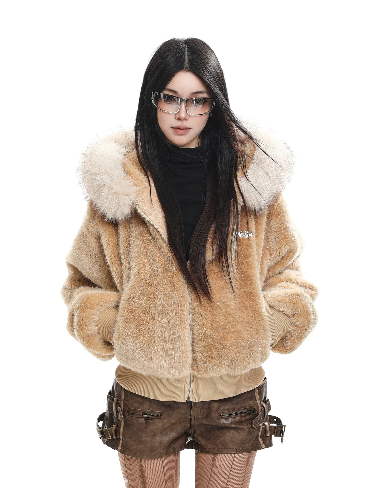 Detachable fur collar hooded cotton jacket