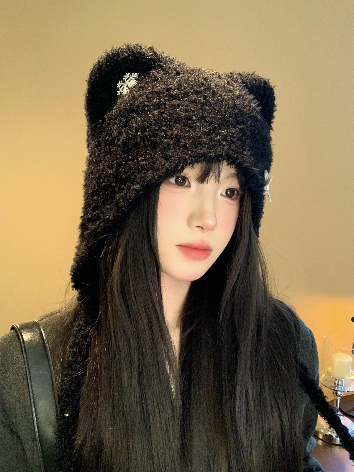 Black cat ear woolen hat