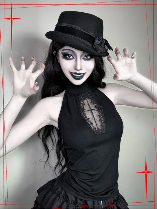 Dark Gothic style cross embroidered engraved vest