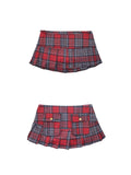 Low waist retro pleated red plaid miniskirt