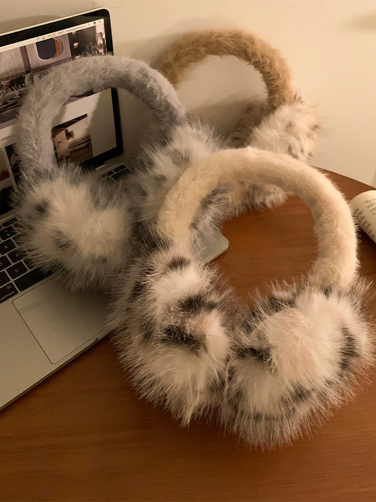 Leopard print plush earmuffs
