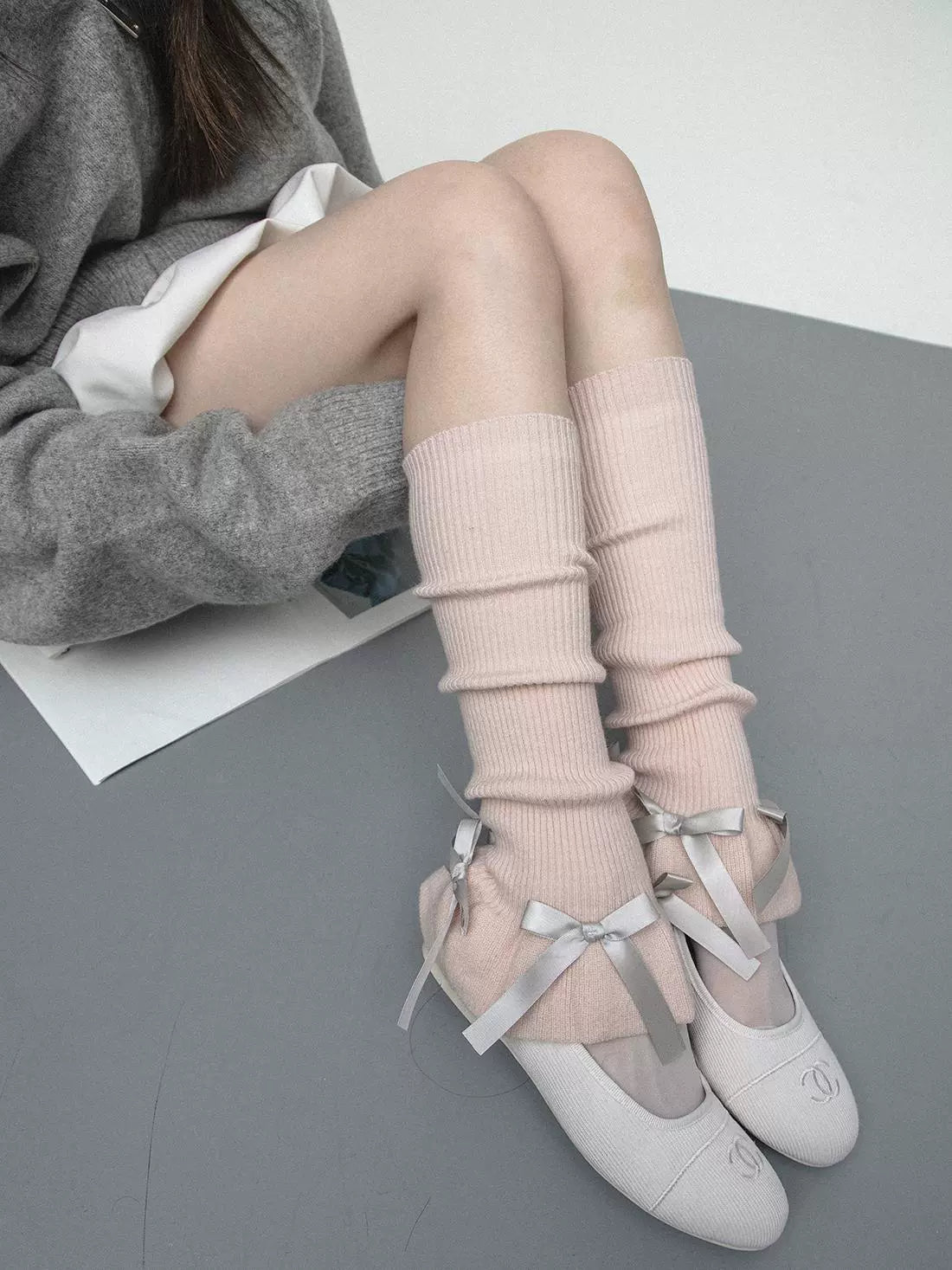 flower bud cute bow horn knitted socks