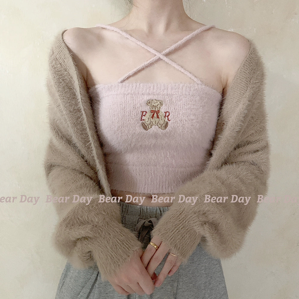 Imitation mink fur plush teddy bear sweater cami