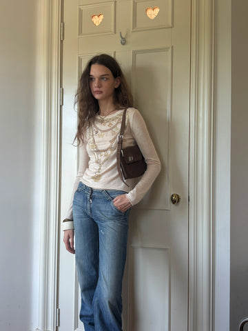 Water Bear Original Design Printed Bronze Necklace Shoulder T-shirt Skin friendly Knitted Top