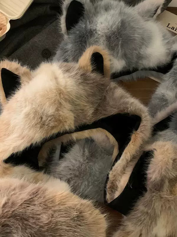 Cute fox ears plush hat scarf hat in one