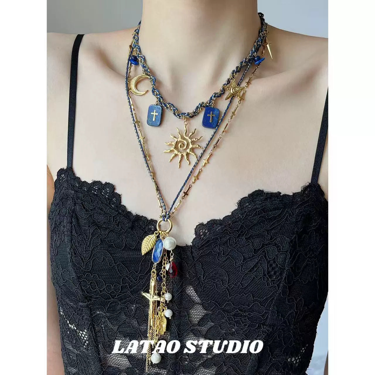 Harley hand woven sun lapis lazuli necklace