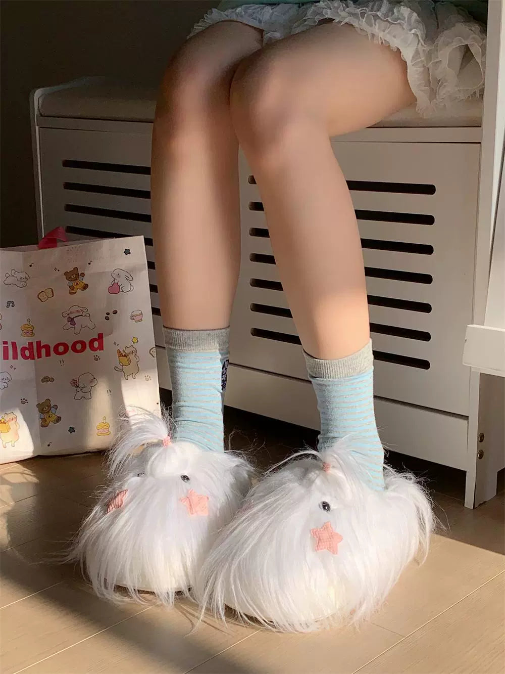 Long haired dog cotton slippers