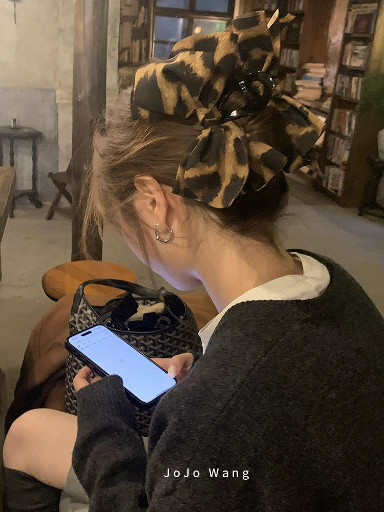 Leopard print bow hair clip