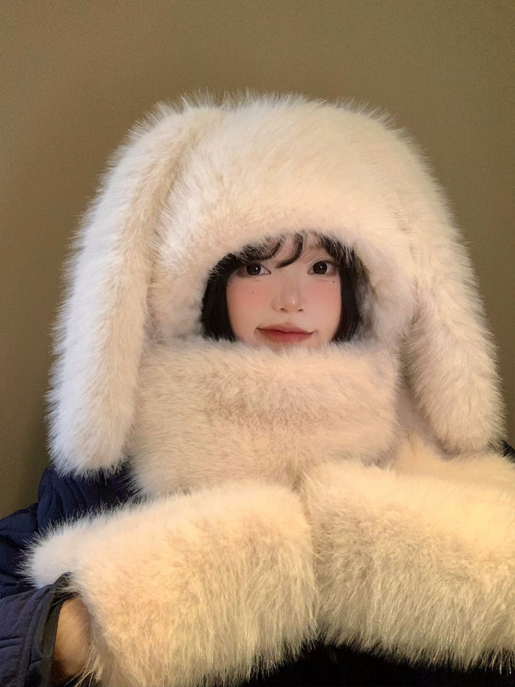 Cute rabbit ears, hat, scarf in one